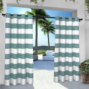 Cabana Stripe Teal Stripe Light Filtering Grommet Top Indoor/Outdoor Curtain, 54 in. W x 96 in. L (Set of 2)