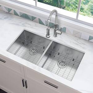 Professional Zero Radius 36 in. Undermount 50/50 Double Bowl 16 Gauge Stainless Steel Kitchen Sink with Accessories