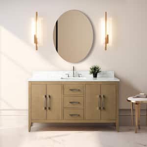 60 in. W x 22 in. D x 34 in. H Single Sink Bathroom Vanity Cabinet in Natural Oak with Engineered Marble Top