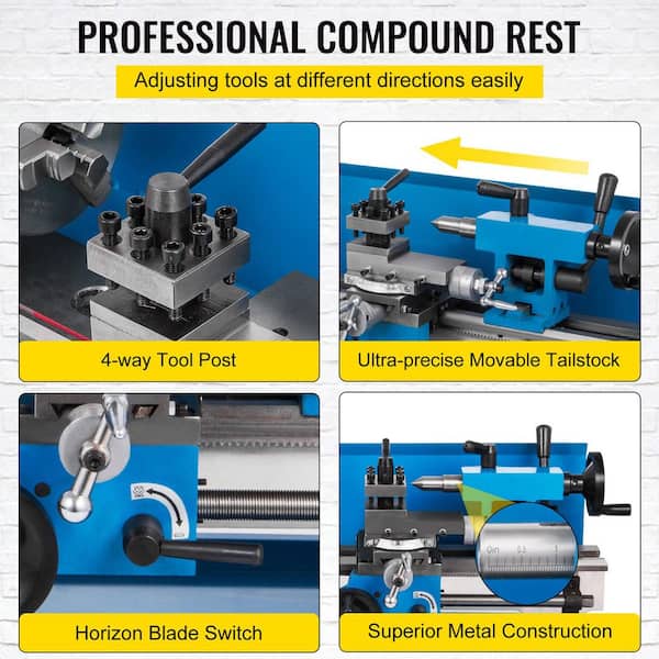 SKYSHALO 7 in. x 14 in. Metal Lathe 550-Watt Precision Bench Top