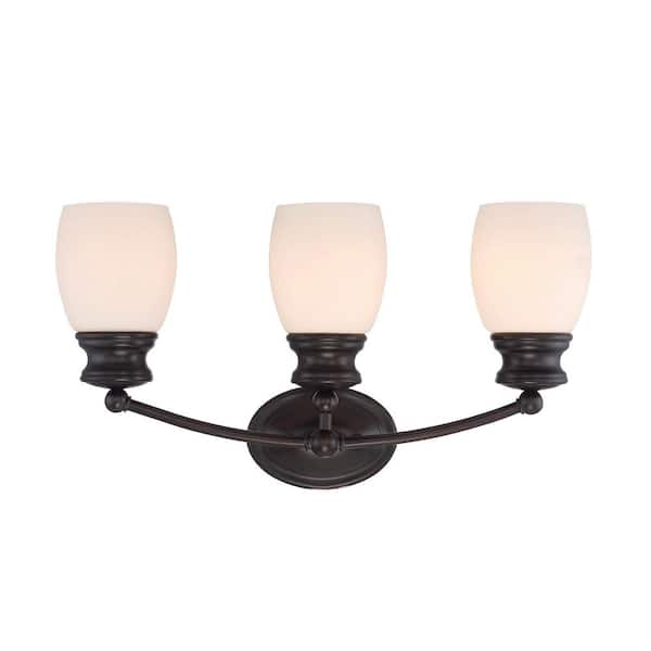 Savoy House Elise 20.25 in. W x 10.5 in. H 3-Light English Bronze Bathroom Vanity Light with Frosted Glass Shades