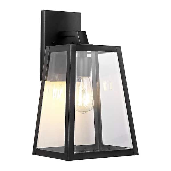 JONATHAN Y Pasadena 9 in. Black LED Outdoor Wall Lantern Sconce Iron/Glass Modern Industrial Angled