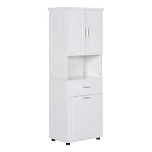 25 in. W x 16 in. D x 70 in. H White Linen Cabinet Large Storage Space Tilt-Out Laundry Hamper and Upper Storage Cabinet