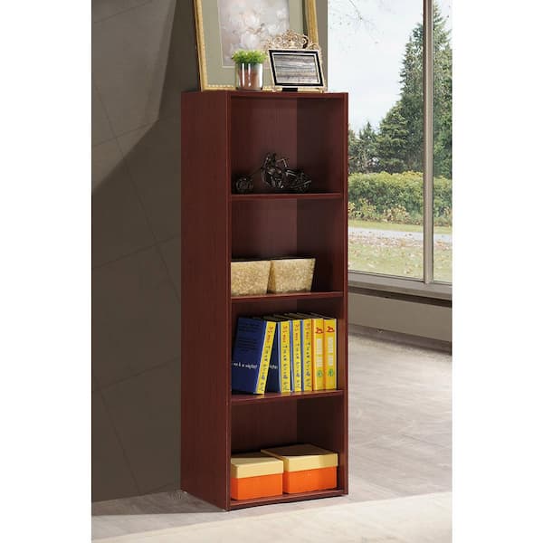 4 Shelf Wood Bookcase in Mahogany Bookshelf Storage Shelving Wooden Hodedah 