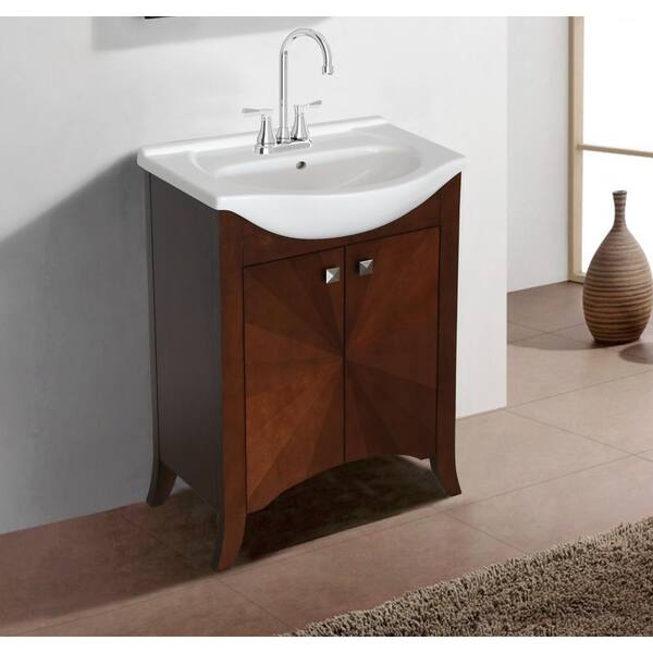 Unbranded 24 in. W x 17 in. D x 34 in. H Vanity in Royal Walnut with Ceramic Vanity Top In White with White Basin