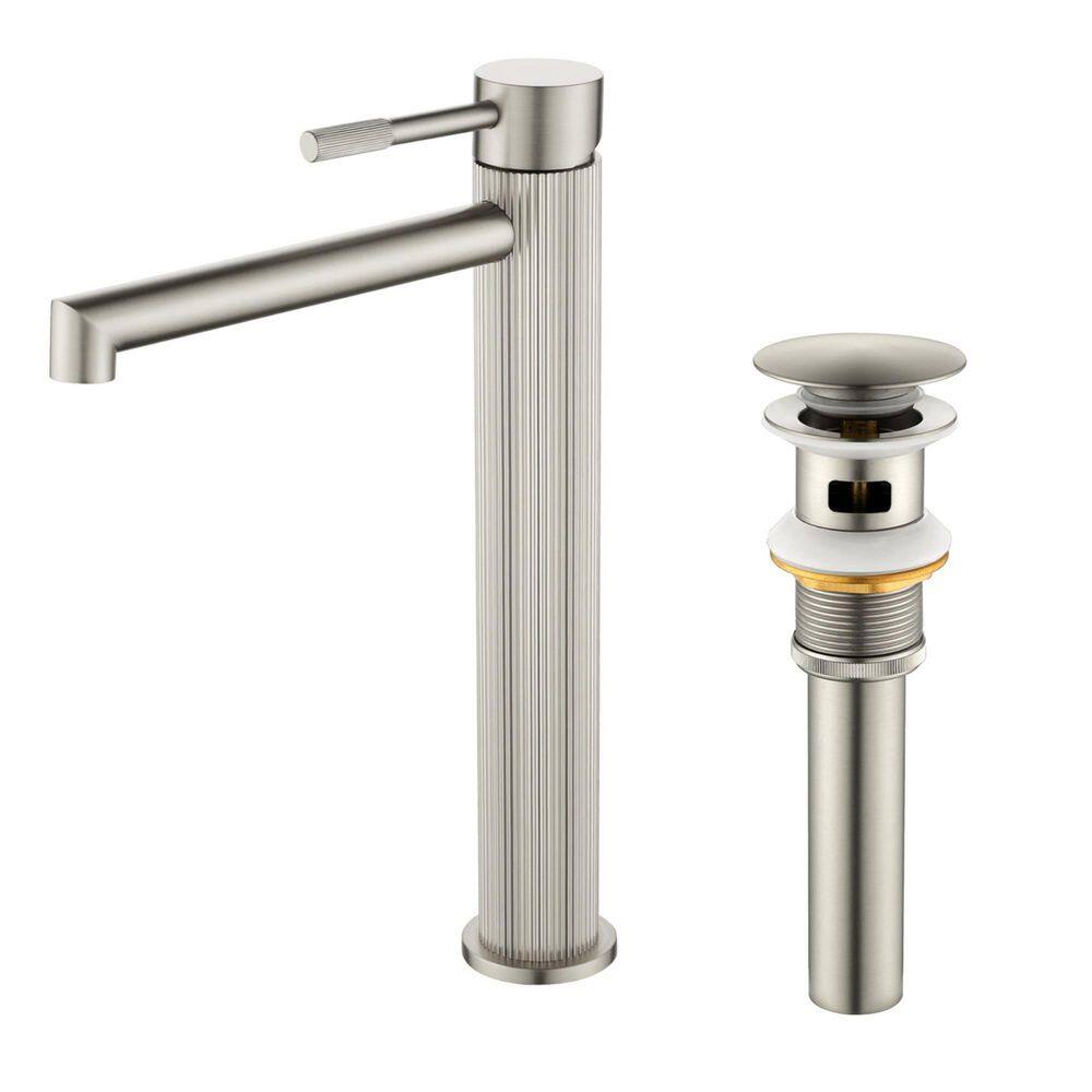 Single Handle Bathroom Vessel Sink Faucet with Pop-Up Drain Brass Single Hole Tall Body Bathroom Taps in Brushed Nickel price history on PriceWatchPro