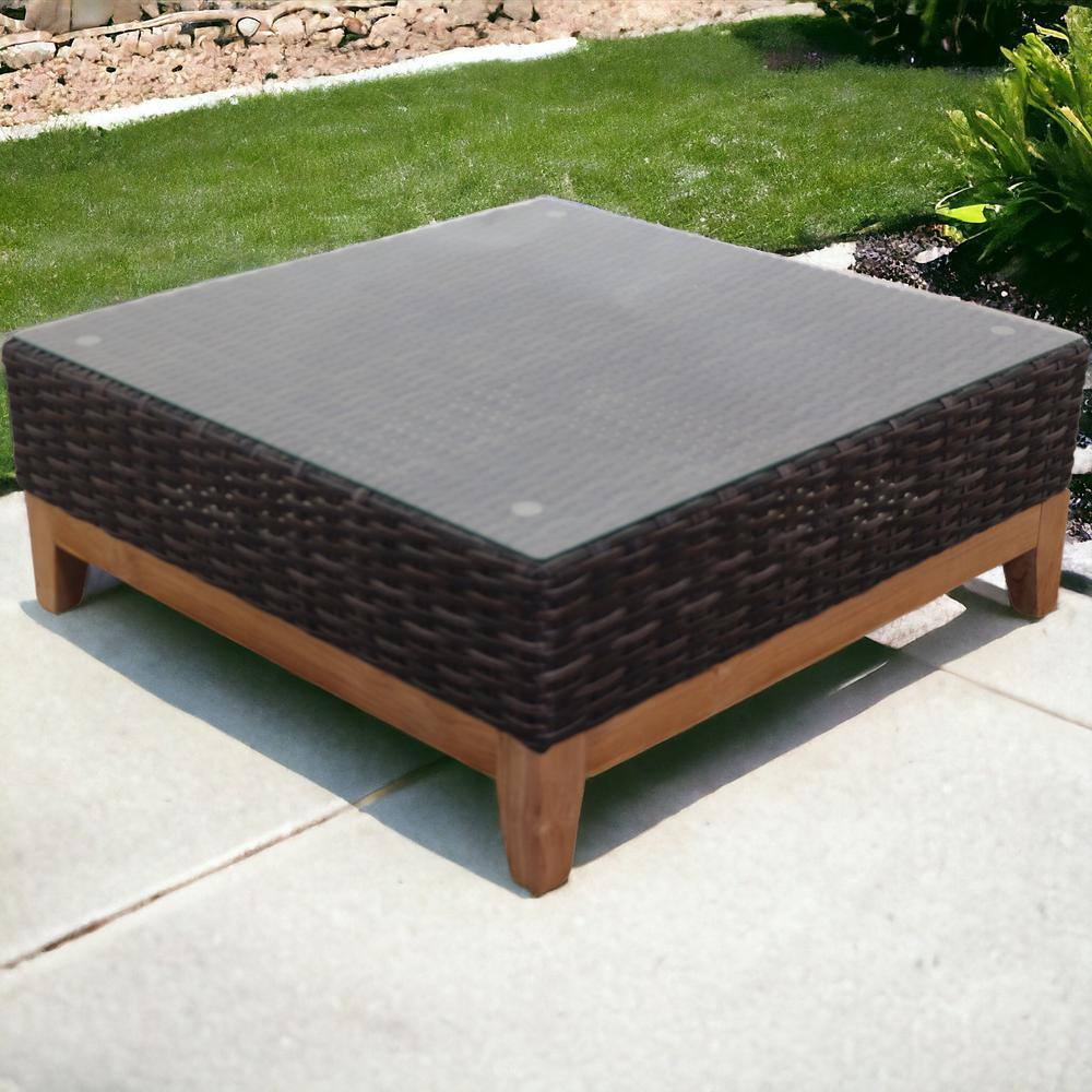 Maywood 36" Silver Oak Wicker & Natural Wood Square Coffee Table