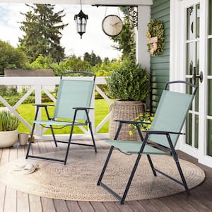 Folding Metal Outdoor Dining Chair in Green (Set of 2)