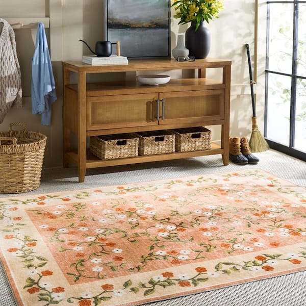 Martha Stewart Washable Rust/Gold 9 ft. x 12 ft. Machine Washable Floral Border Abstract Area Rug