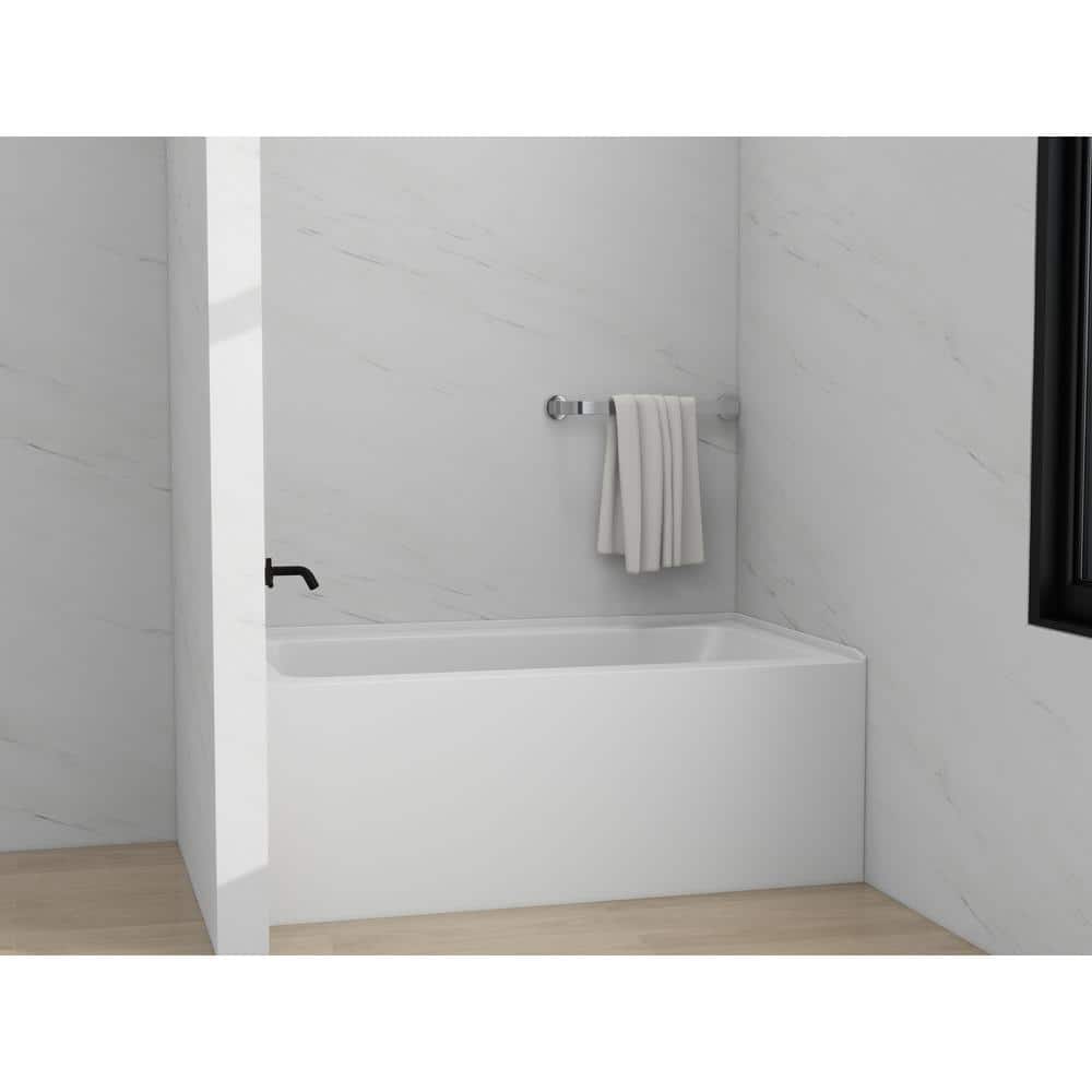 White Acrylic Alcove Soaking Bathtub with Matte Black Drain