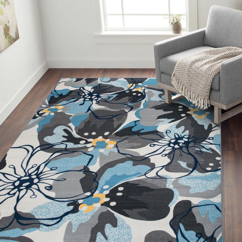Elegant Gray Floral Tufted Rectangular Area Rug 6' x 9'