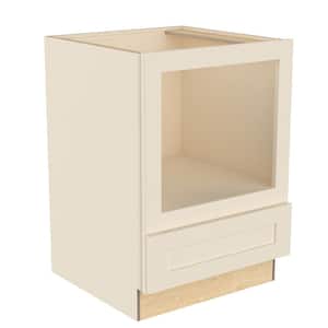 Newport 24 in. W x 24 in. D x 34.5 in. H in Cream Plywood Assembled Base Microwave Kitchen Cabinet w/ Soft Close Drawer