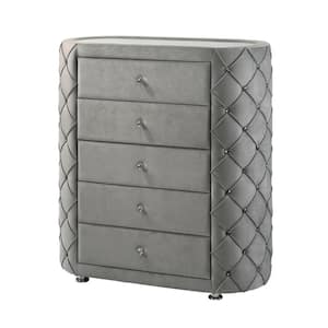 Perine 5-drawer Gray Upholstered Tufted Chest of Drawers 43 in. W x 19 in. D x 45 in. H