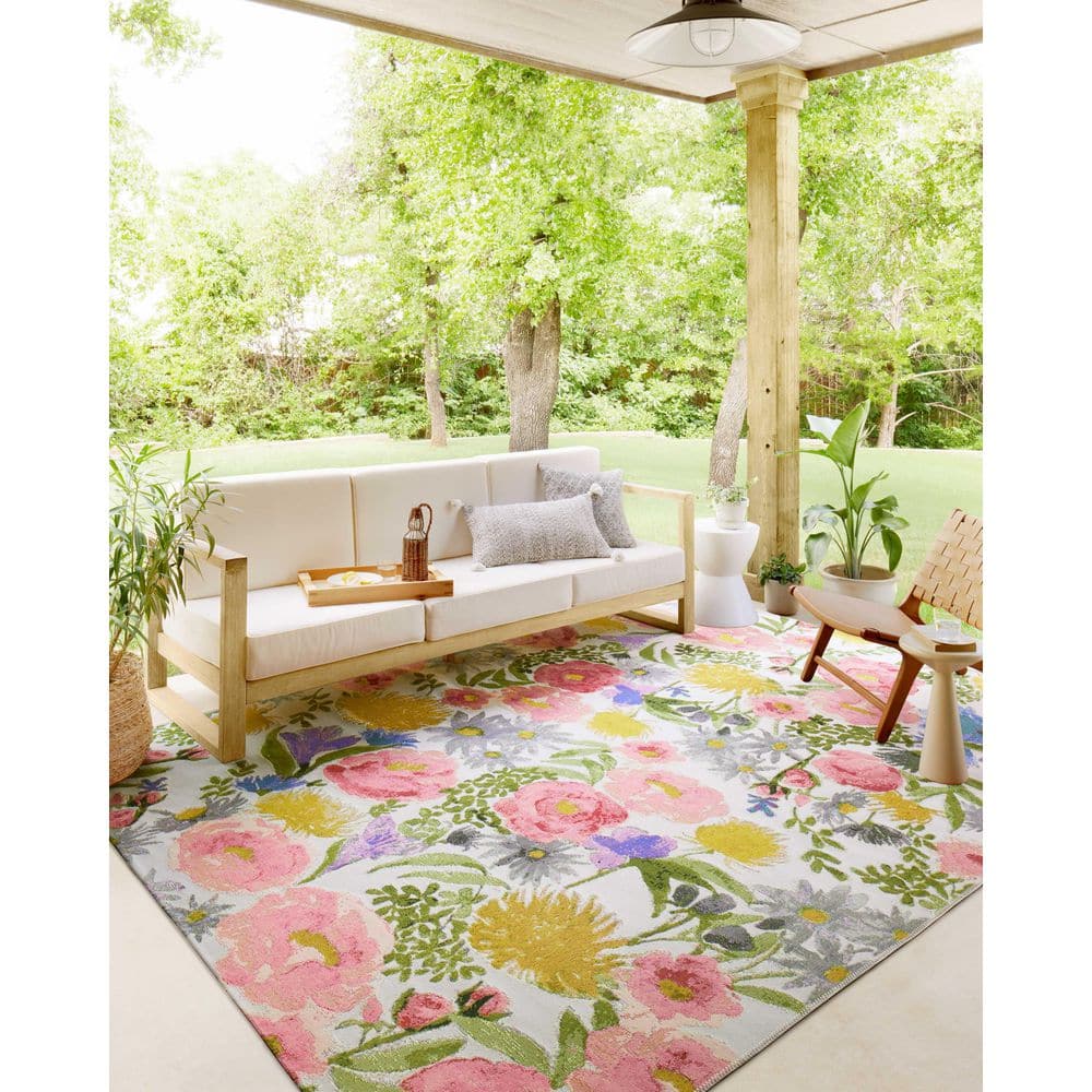 Ivory and Multicolor Floral Flat Woven Area Rug 2'-5" x 3'-11"