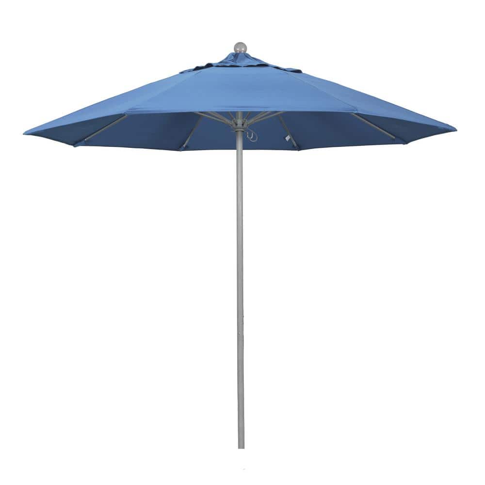 9 ft. Gray Woodgrain Aluminum Commercial Market Patio Umbrella Fiberglass Ribs and Push Lift in Frost Blue Olefin price history on PriceWatchPro