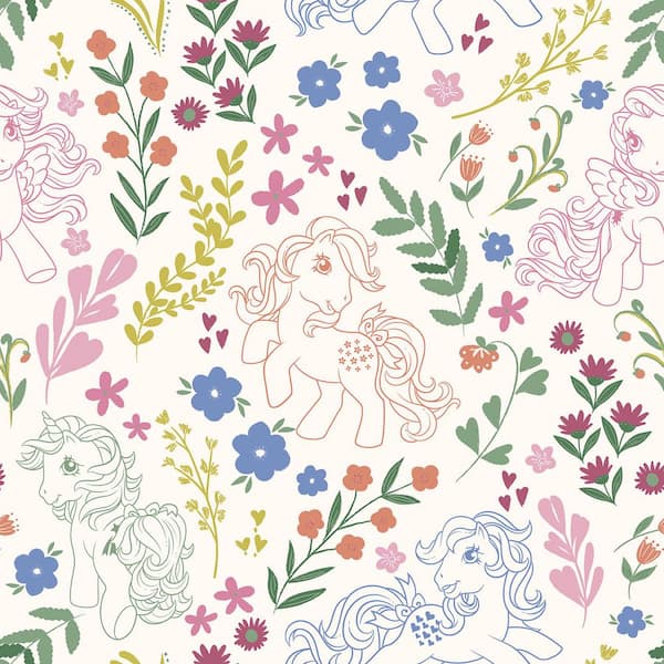 My Little Pony Retro Floral Cream Peel and Stick Wallpaper