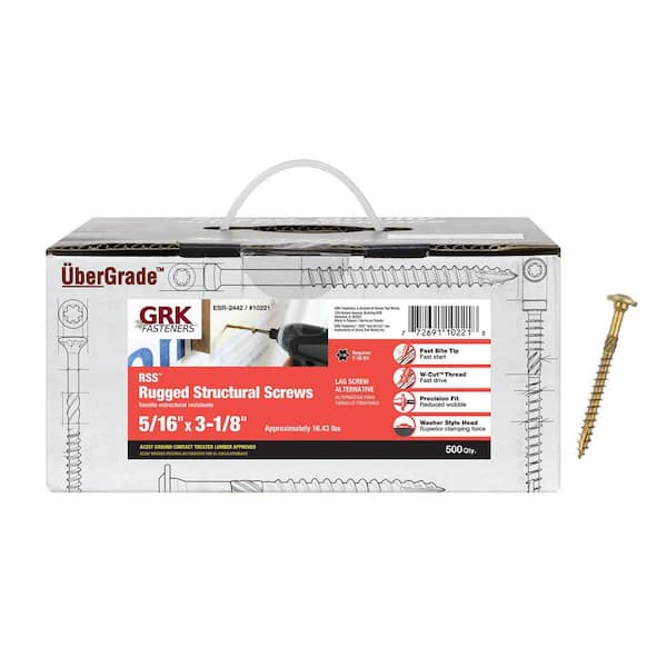 GRK Fasteners 5/16 in. x 3-1/8 in. Brass RSS Rugged Structural Wood Torx Drive Low Profile Washer Head Lag Screw (500-Pack)