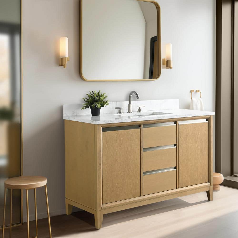 Natural Oak 48" Single Bathroom Vanity with Engineered Marble Top