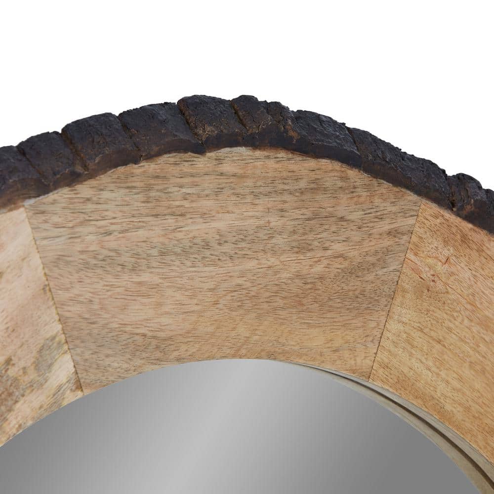 30.5" Round Brown Mango Wood and Glass Wall Mirror