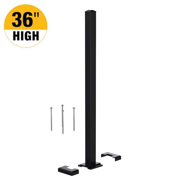 40 in. H x 4-11/16 in. W Matte Black Aluminum Deck Railing Stair Post Kit for 36 in. High System