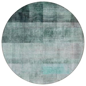 Chantille ACN568 Teal 8 ft. x 8 ft. Round Machine Washable Indoor/Outdoor Geometric Area Rug