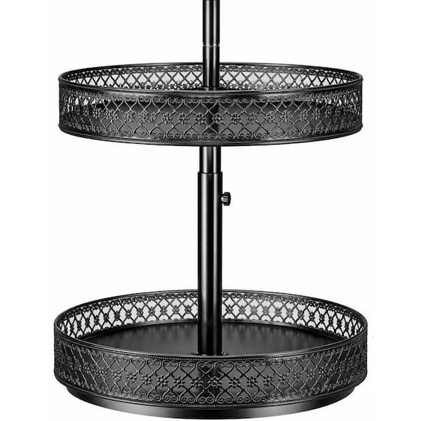 2 Tier Black Adjustable Metal Lazy Susan Drawer Organizer Turntable Spice Rack with Rotating Cabinet Pantry Storage