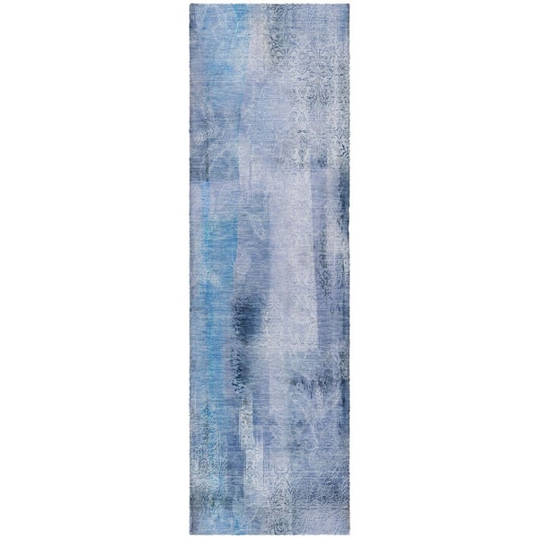 Dream Shag Premium Machine Washable Abstract ADS537 Blue 2 ft. x 7 ft. Runner Rug