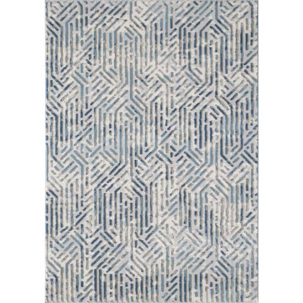 Abani Vista Blue 4 ft. x 6 ft. Geometric Polyester Area Rug
