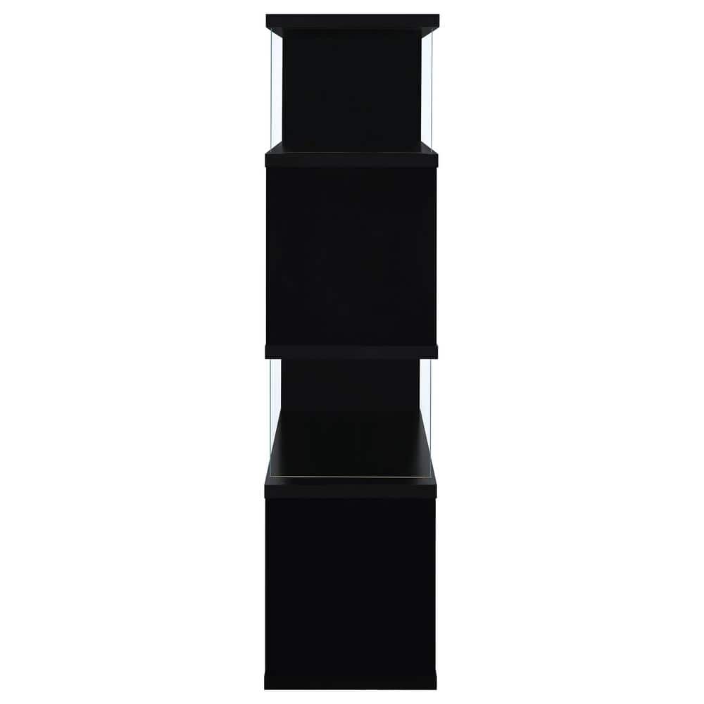 Contemporary Zigzag 63" Black Bookshelf with Glass Supports