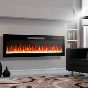 42 in. Wall Mounted Ultra Thin Tempered Glass Front Smart Electric Fireplace with Remote and Multi-Color Flame in Black