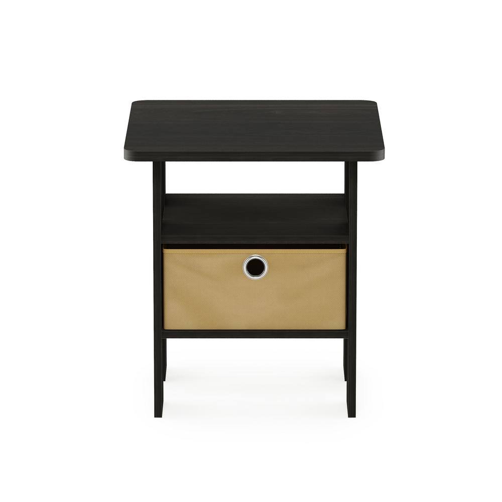 Dark Espresso Wood End Table with Fabric Drawer