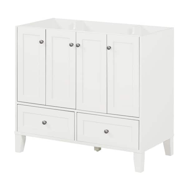 FAMYYT 35.5 in. W x 17.8 in. D x 32.9 in. H Solid Wood Frame Bath Vanity Cabinet without Top in White