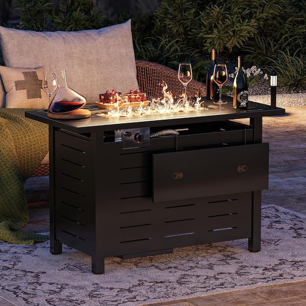 Black 40 in. 50,000 BTU Outdoor Metal Rectangular Propane Gas Fire Pit Table with Cover