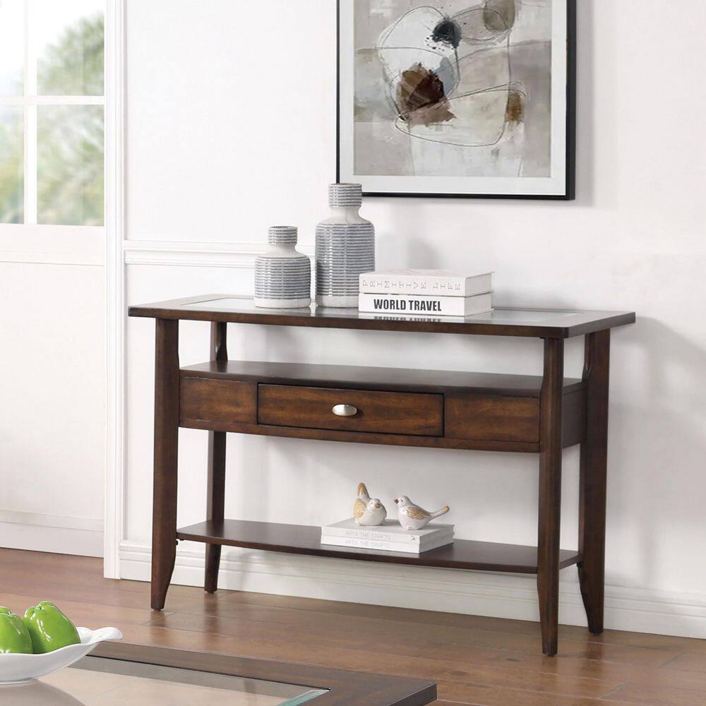 Furniture of America Hosea 44 in. Dark Walnut Rectangle Glass Console