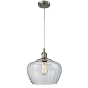 Fenton 1 Light Brushed Satin Nickel Bowl Pendant Light with Clear Glass Shade