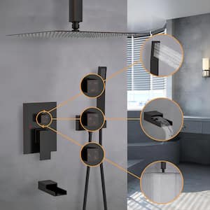 3-Spray 16 in. Square Shower System with Waterfall Tub Spout 1.8 GPM Ceiling Mount Shower Faucet in Oil Rubber Bronze