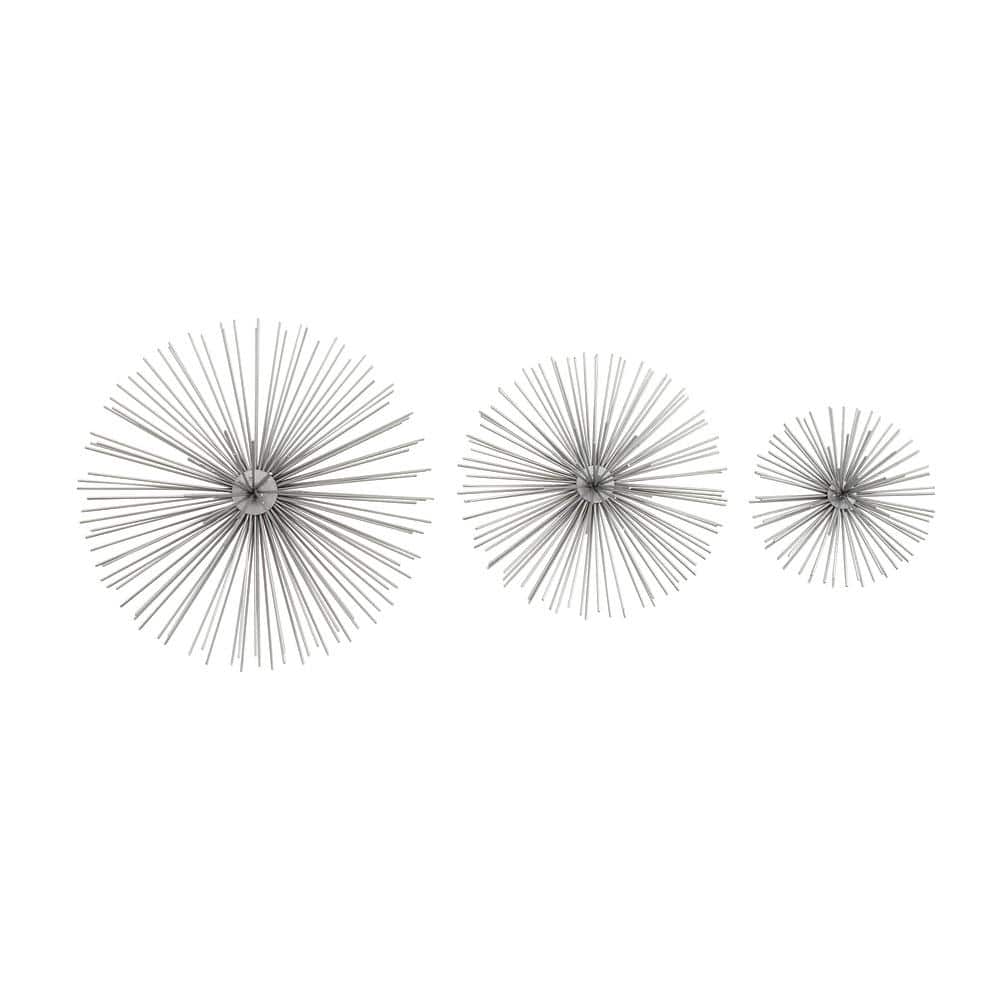 Silver Metal 3D Starburst Wall Sculpture Set of Three