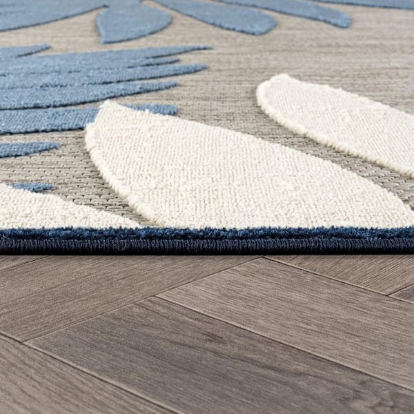 Palm Design Indoor/Outdoor High-Low Textured, Palm, Easy-Clean Patio Rug 4 ft. x 6 ft. Navy Area Rug