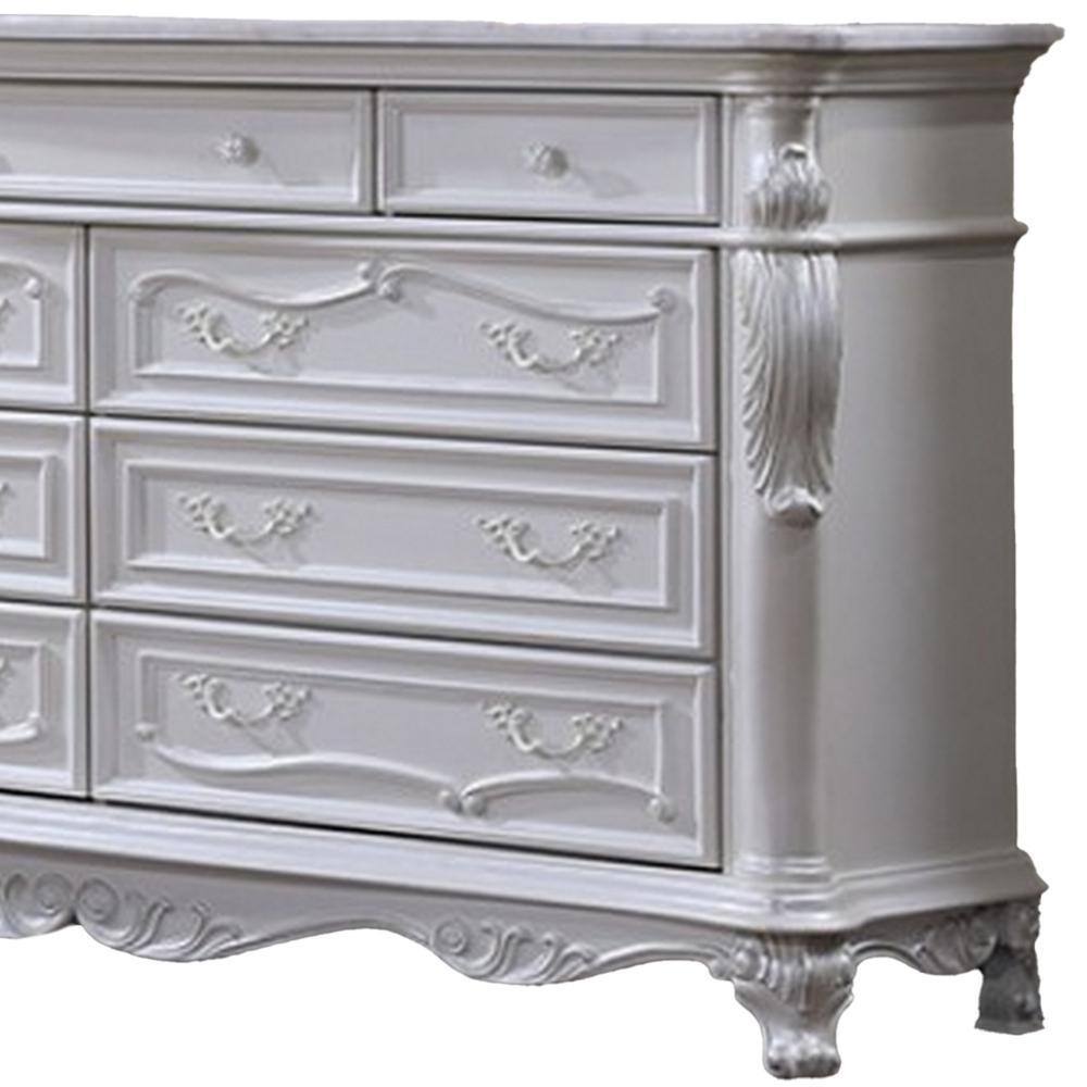 Venta White Solid Wood Wide Dresser Chest with Carved Details