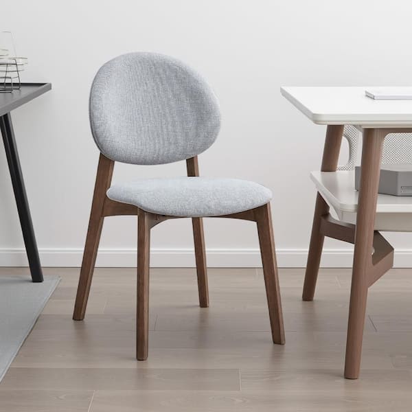 Benjara Hamza Gray and Walnut Brown Linen Solid Back Dining Chair (Set of 2)