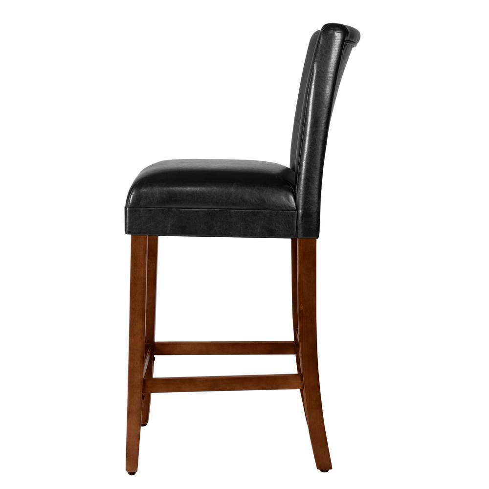 Luxury Black Faux Leather 29" Barstool with Light Cherry Wood Legs