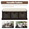Harper & Bright Designs Espresso Entryway Storage Bench with Removable Cushion and 3-Removable Classic Fabric Basket WF193443AAB