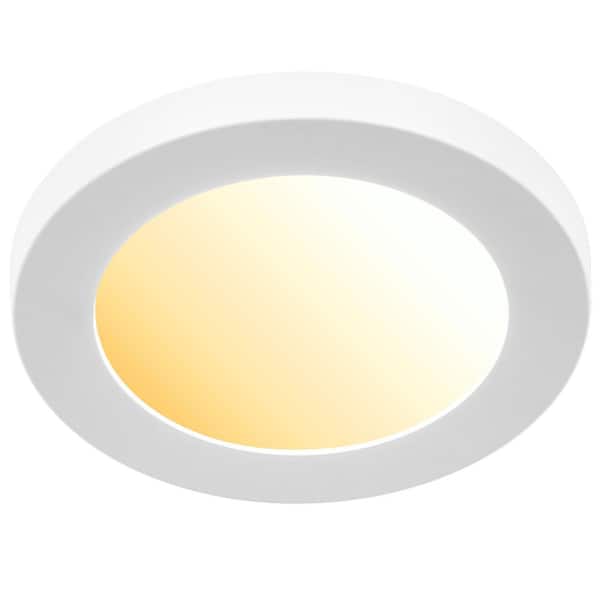 5.3 in. 8-Watt White Integrated LED Round Flat Panel Flush Mount Dimmable Ceiling Light Color Change 5CCT
