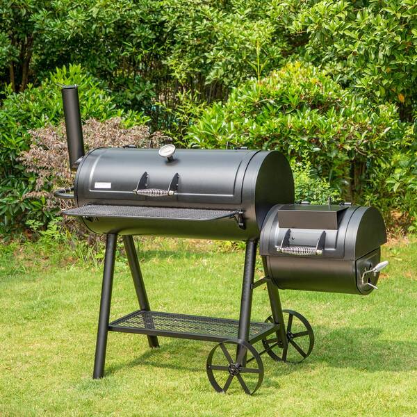 PHI VILLA Extra Large Heavy Duty Offset Charcoal Smoker in Black THD E02GR016 The Home Depot