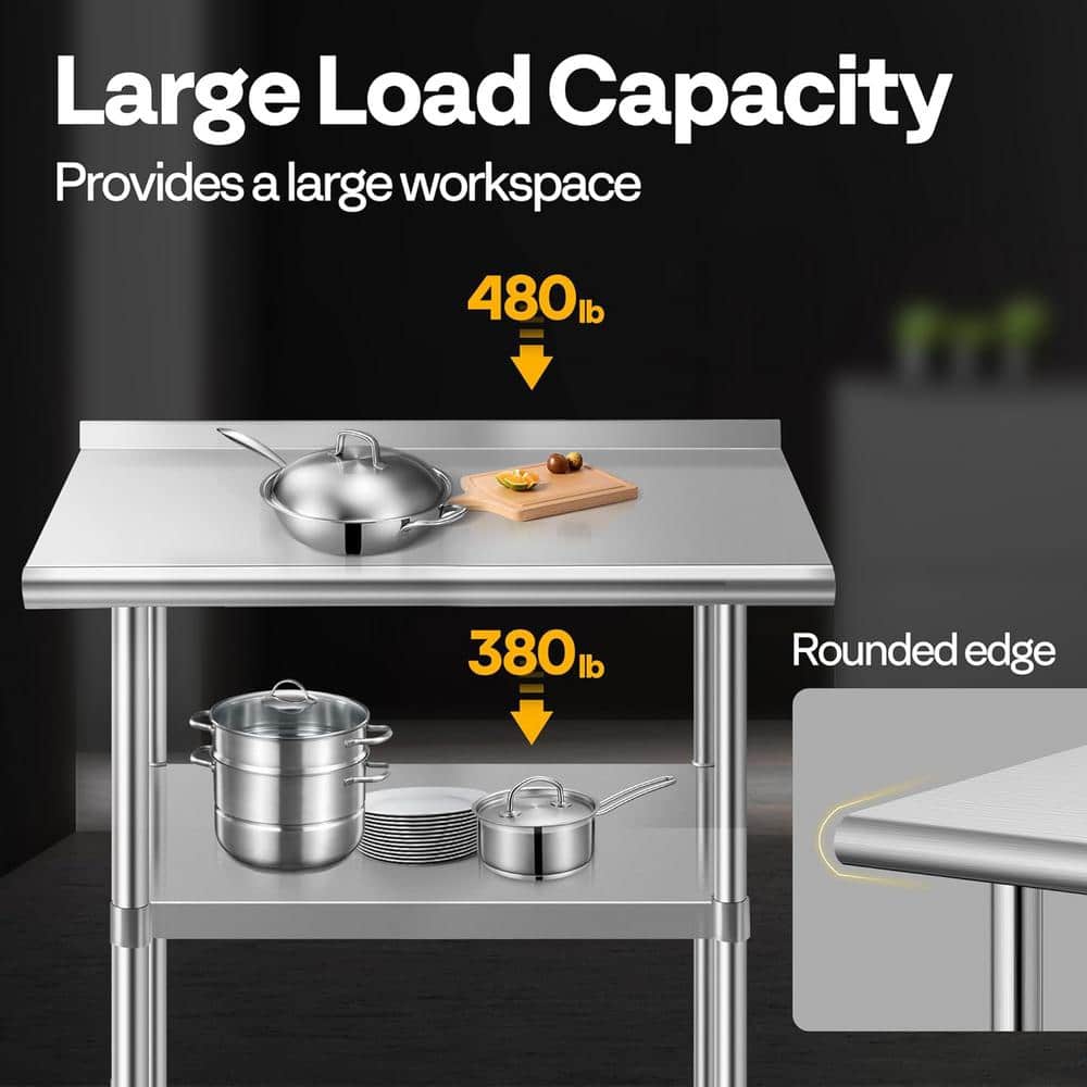 48'' Stainless Steel Work Table with Backsplash and Casters