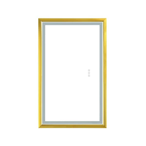 WELLFOR 42 in. W x 24 in. H Rectangular Aluminum Framed Anti-Fog Dimmable LED Wall Bathroom Vanity Mirror in Gold