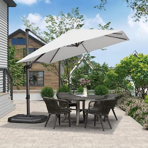 9 ft. Square Aluminum Outdoor Patio Cantilever Umbrella Offset 360° Rotation Umbrella with Base, White