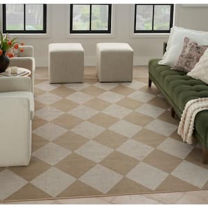 Washable Modern Jute Natural Ivory 8 ft. x 10 ft. Geometric Contemporary Area Rug