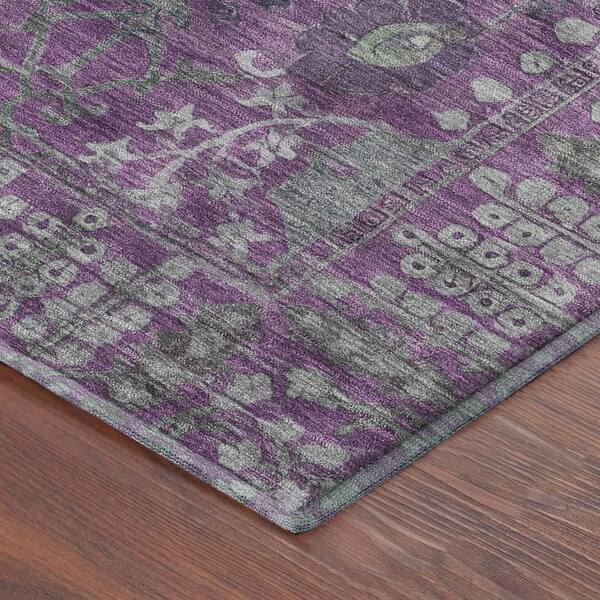 Mayfield Premium Machine Washable Abstract AMF2231 Purple 2 ft. x 7 ft. Runner Rug