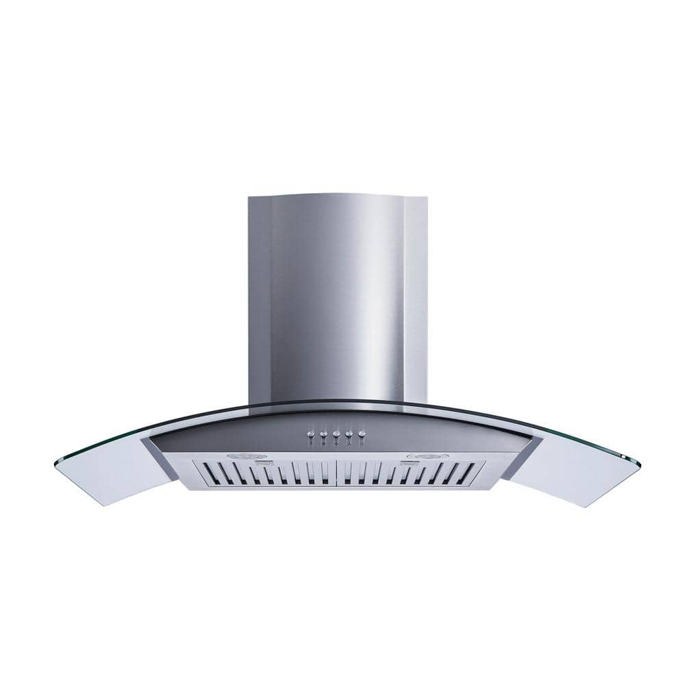 36 in. Convertible Wall Mount Range Hood in Stainless Steel/Glass with Baffle Filters, Silver
